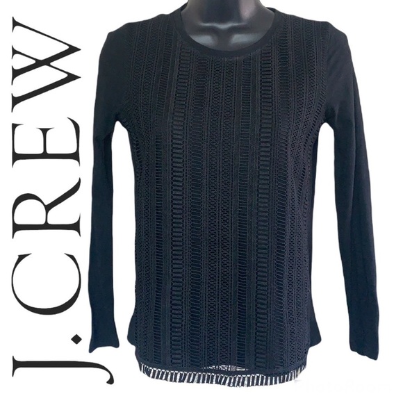 J.Crew Black Lace 100%Cotton Long Sleeve Overlay Shirt Size XXS - Picture 1 of 12